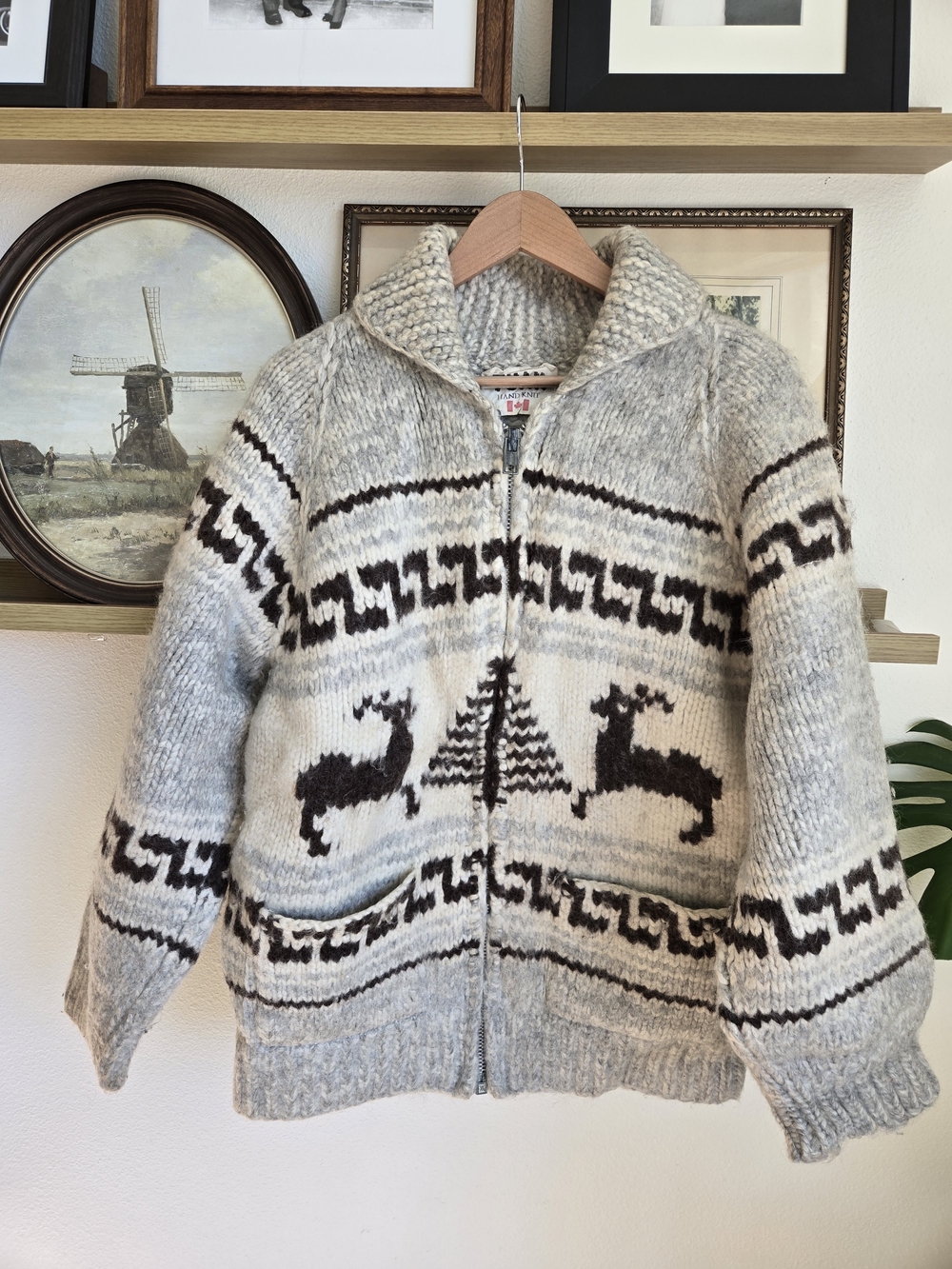 Vintage | Cowichan Style Canadian Wool Knit Zip Up | Size Large